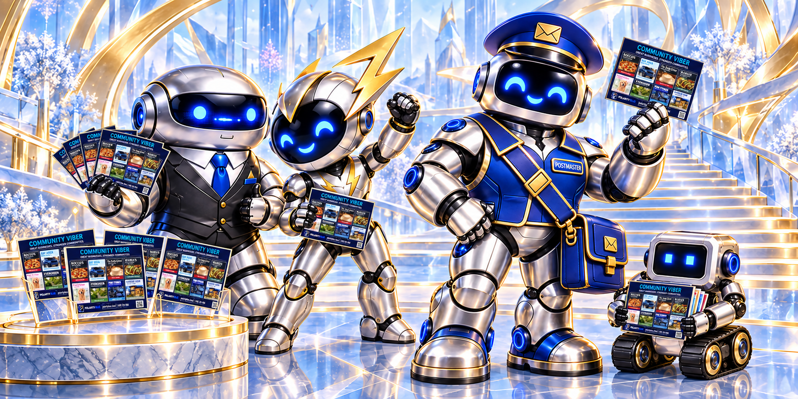 Polarity Blue team in luminous blue and gold