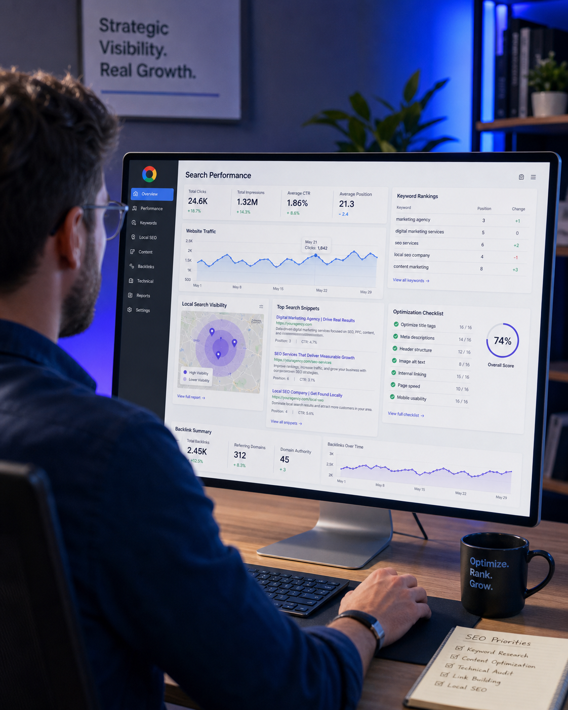 SEO specialist reviewing Google Search Console performance
